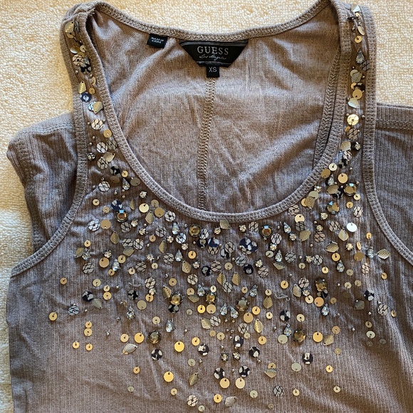 Guess Lightweight Ribbed Tank Top with Sequins - Picture 2 of 9